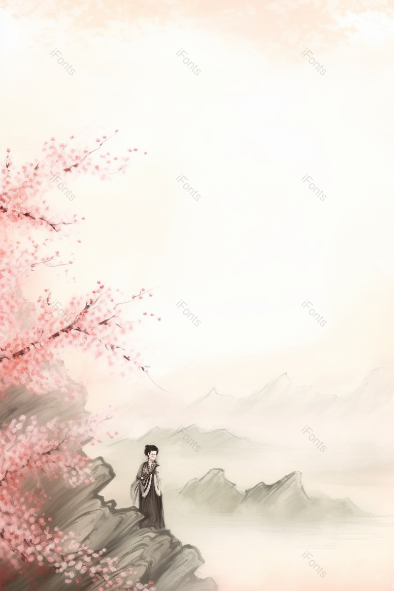 粉色花卉人物唯美简约风景图,插画/手绘图,插画/手绘图库,插画/手绘图下载,插画/手绘